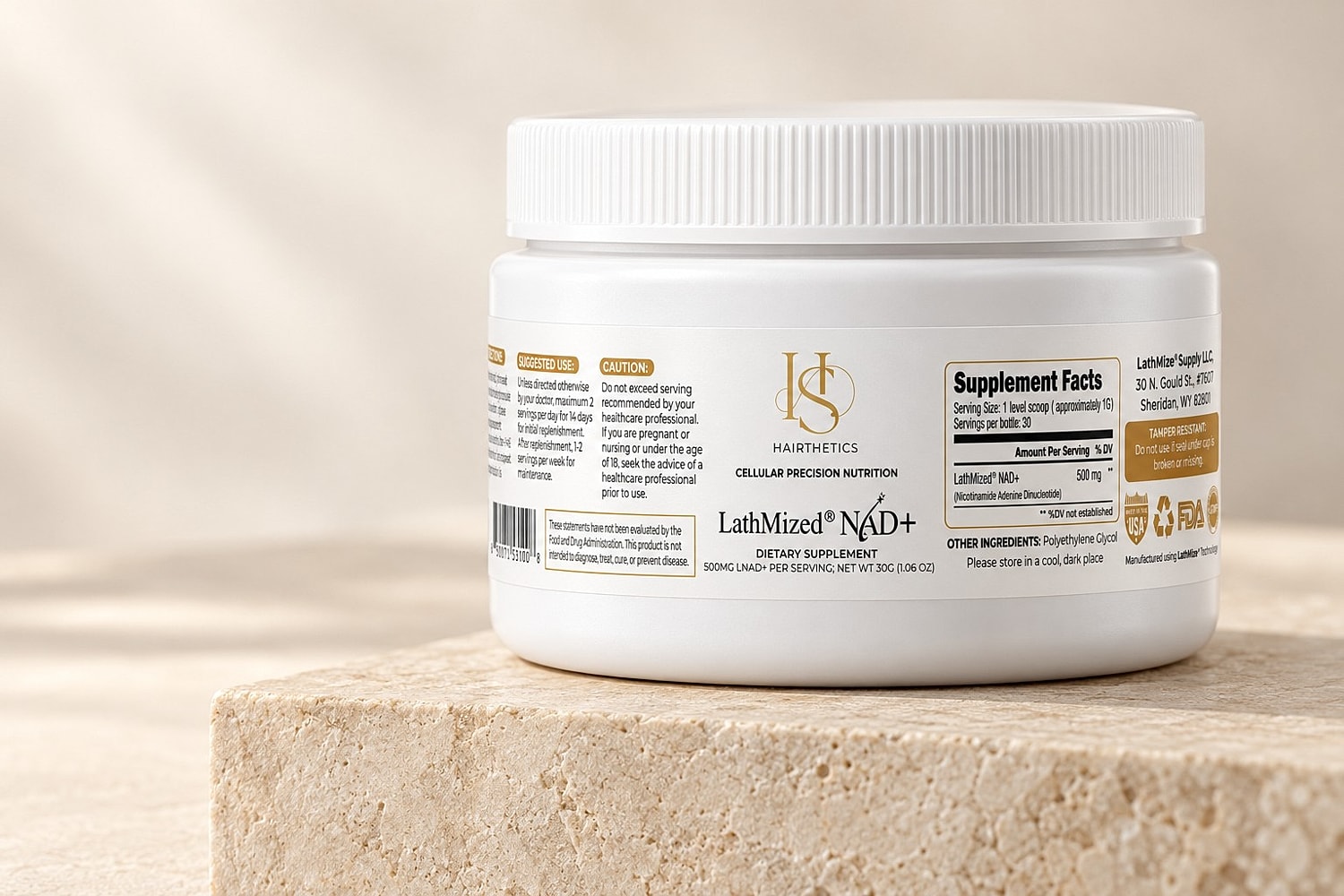 Hairthetics LathMized NAD+ dietary supplement bottle