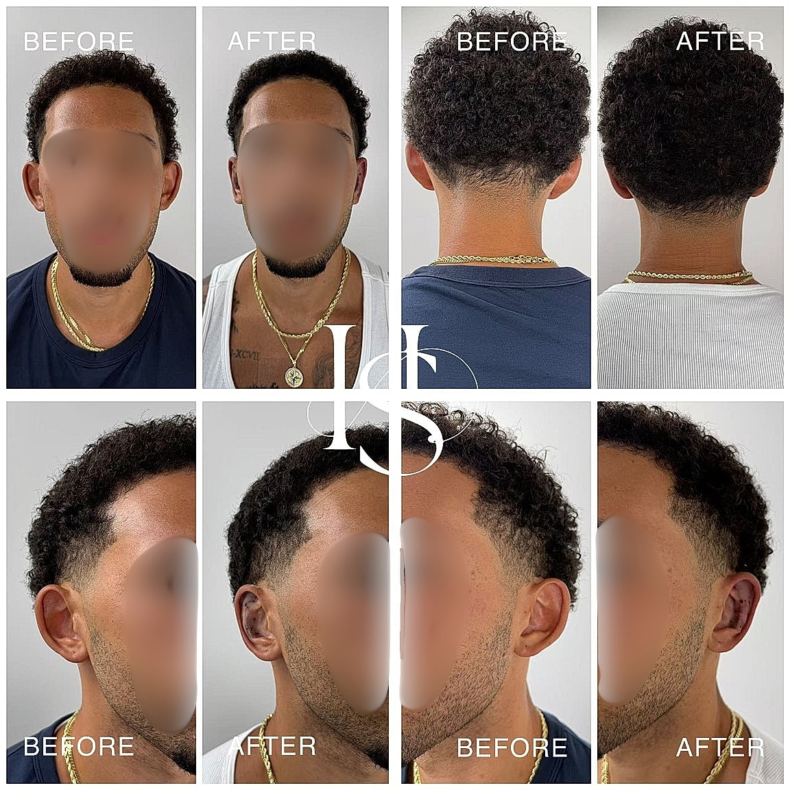 Hair transformation before and after comparison images.